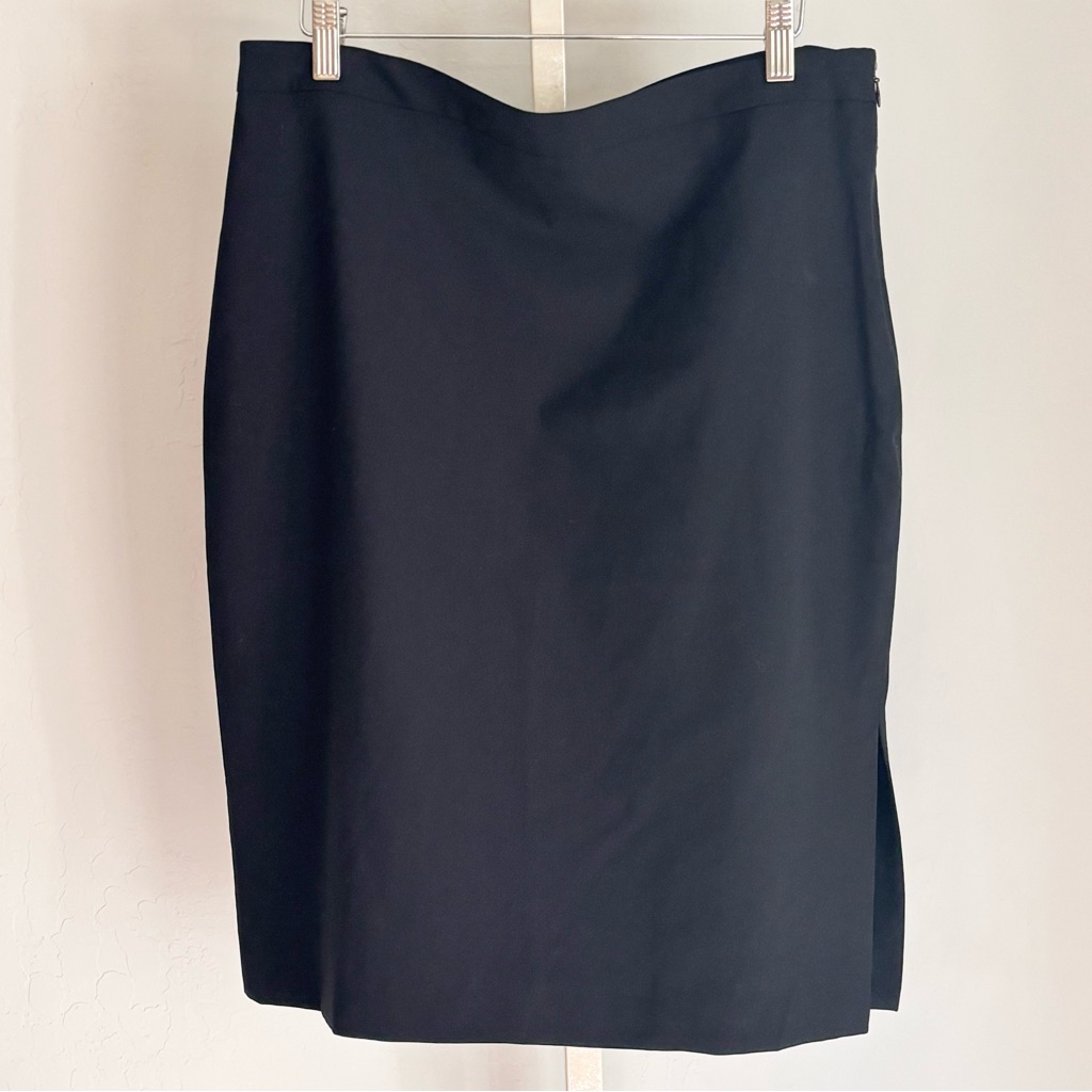 Banana Republic Stretch Pencil Skirt Wool Blend, Side Slit, Black, Sz 12 Petite